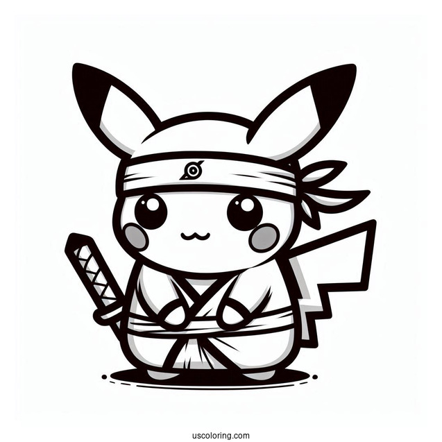 Adorable Ninja Pikachu Coloring Sheet For Kids