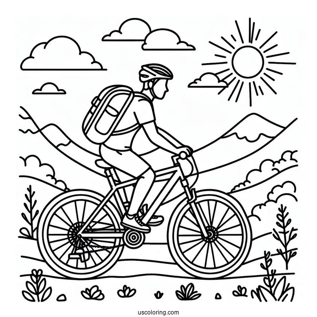 Easy Man Riding Mountain Bicycle Coloring Page For Kids