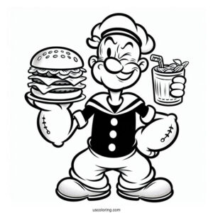Popeye Coloring Page Of J. Wellington Wimpy Holding Cheeseburger