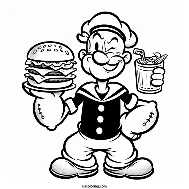 Popeye Coloring Page Of J. Wellington Wimpy Holding Cheeseburger
