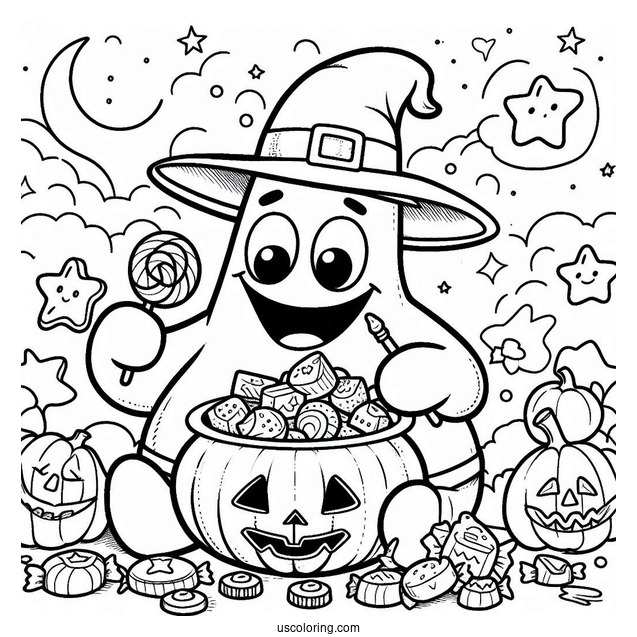 Patrick Star Coloring Page Eating Candies On Halloween