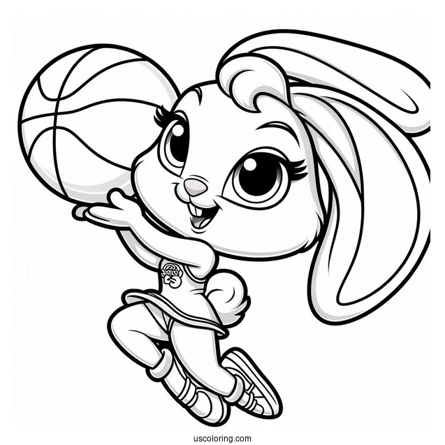 Simple Lola Bunny Twirling Basketball Coloring Sheet For Kids
