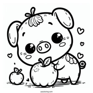 Smiling Critters Coloring Page PickyPiggy Eating An Apple
