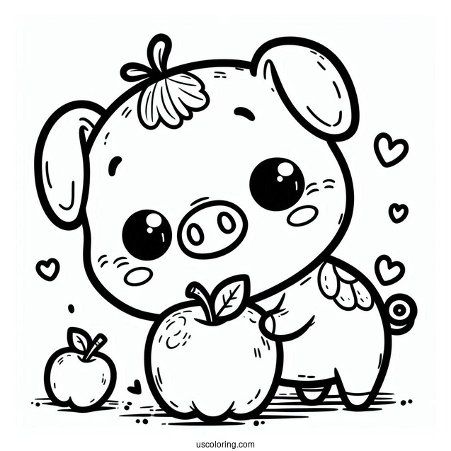 Smiling Critters Coloring Page PickyPiggy Eating An Apple