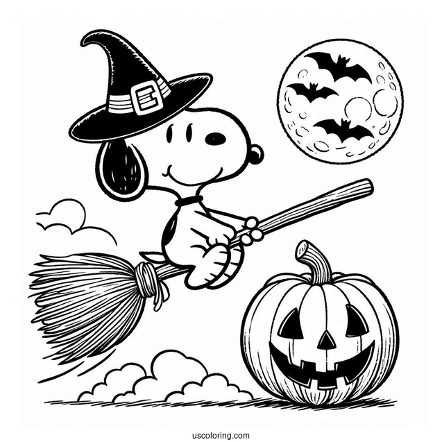 Snoopy Flying On Broomstick With Jack O Lantern