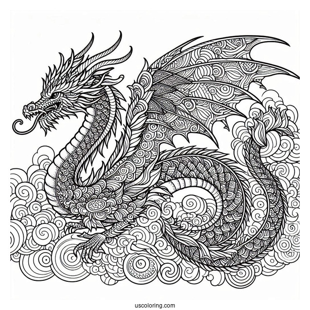Intricate Dragon Mandala Coloring Sheet