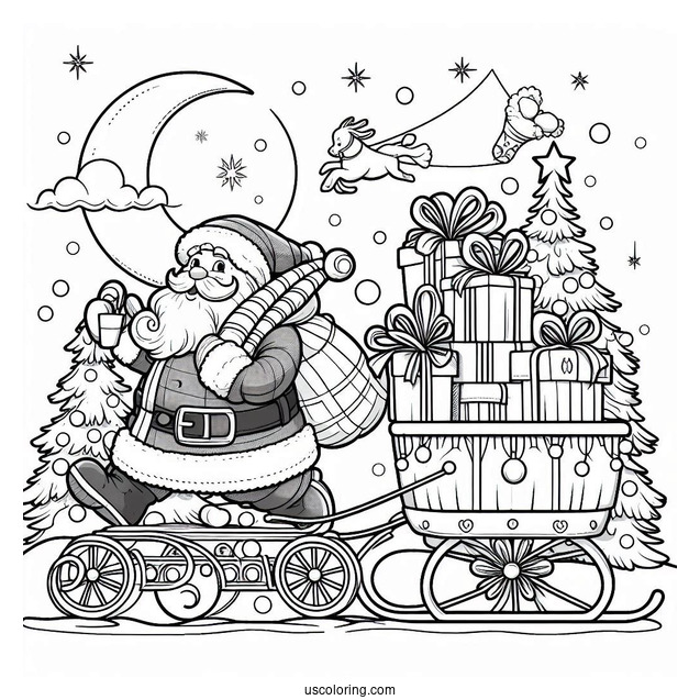 Coloring Page Of Santa Delivery Presents