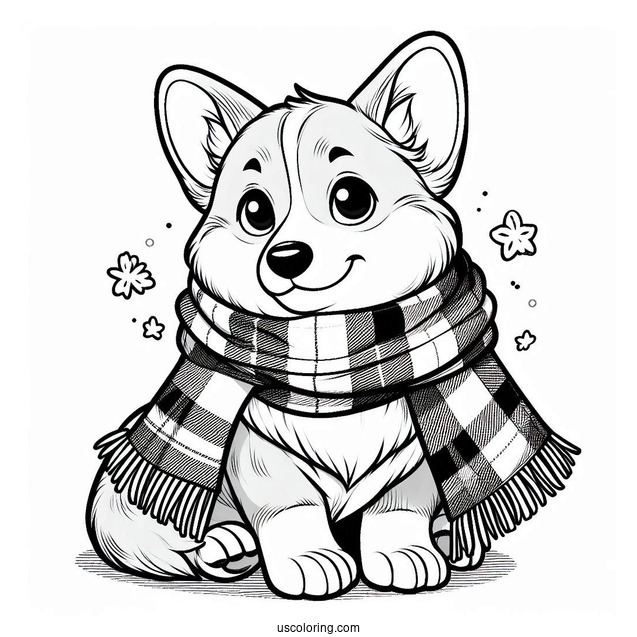 Simple Corgi Coloring Page With Checkered Scarf