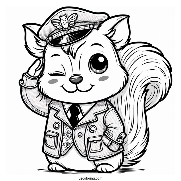 Squirrel Coloring Page In Jacket Winking And Saluting