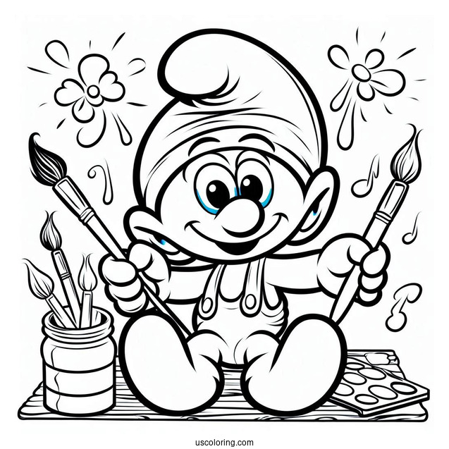 Painter Smurf Coloring In For Kids
