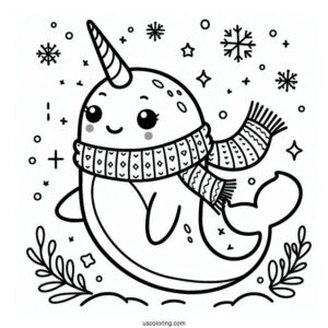 Narwhal Coloring Page Wearing A Scarf