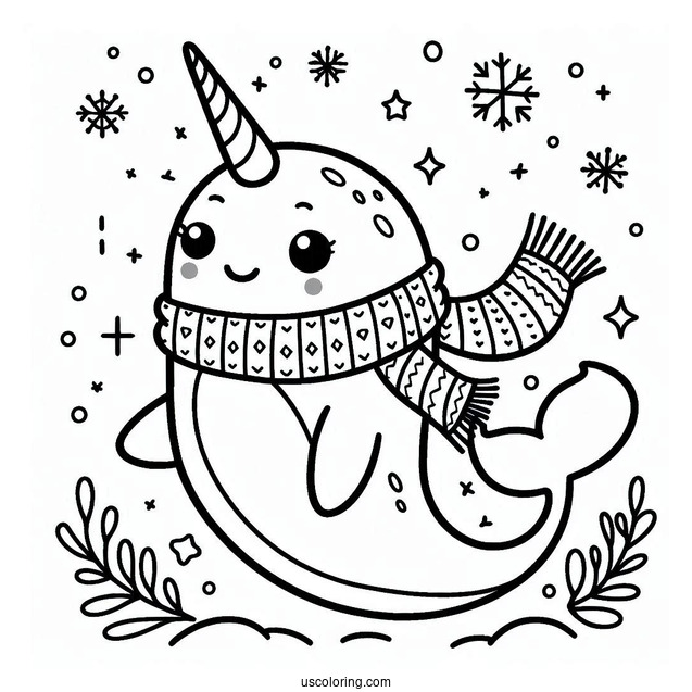 Narwhal Coloring Page Wearing A Scarf