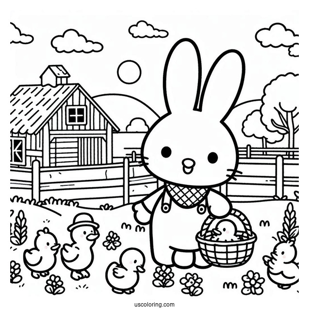Miffy Coloring Page In A Farm With Ducklings For Kids