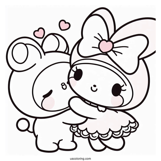 My Melody Coloring Page Getting Kiss From Flat