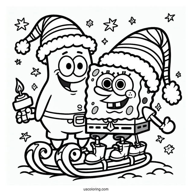 SpongeBob And Patrik Dressed Up As Santa For Christmas