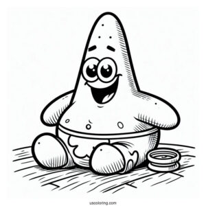 Patrick Star Coloring Page Grinning On The Floor