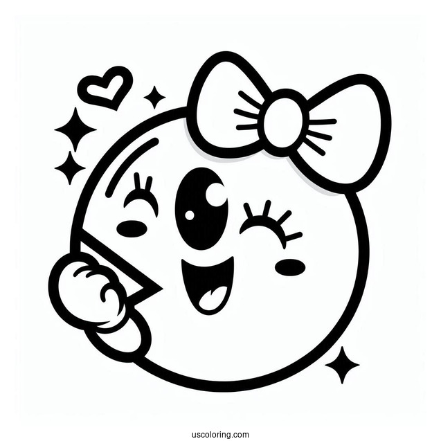 Cute Mrs. Pac-Man Coloring Page Outline