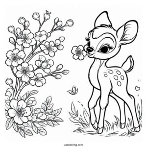 Coloring Sheet Of Bambi With Blossom
