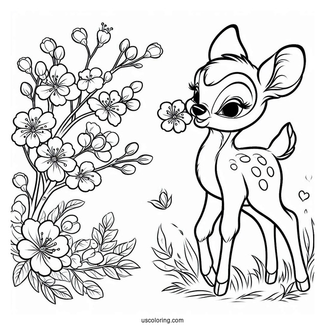 Coloring Sheet Of Bambi With Blossom