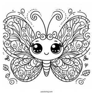 Smiling Cartoon Butterfly Coloring Page With Curly Antennae For Kids