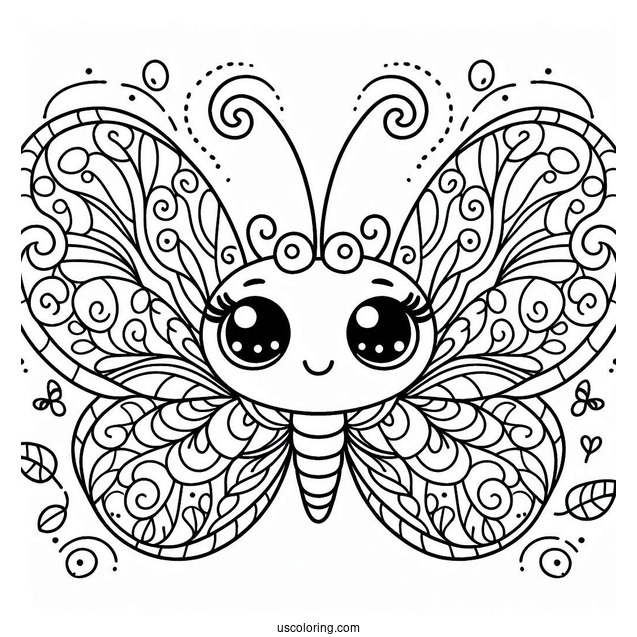 Smiling Cartoon Butterfly Coloring Page With Curly Antennae For Kids