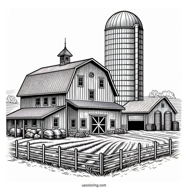 Detailed Farm Barn With Silo