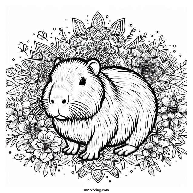 Fluffy Capybara Coloring Page Inside Flower Mandala