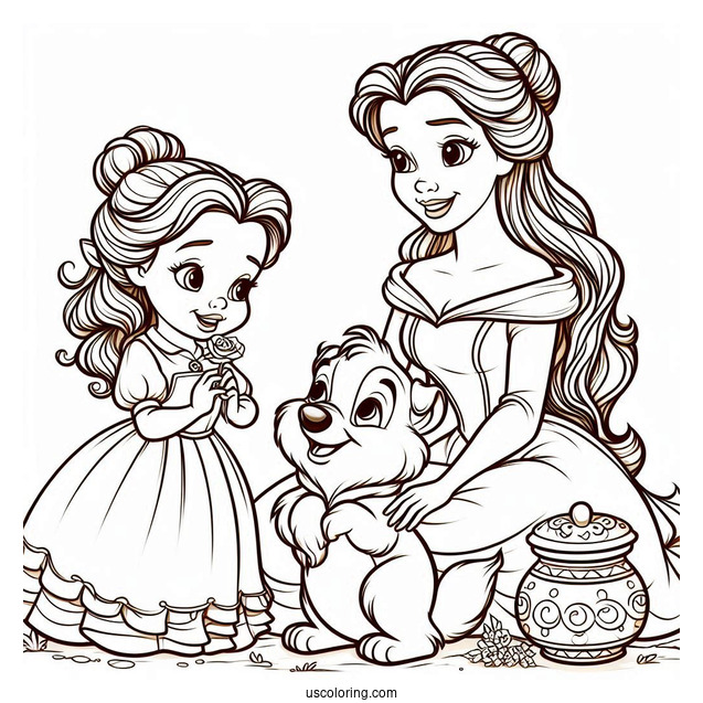 Princess Belle With Mrs Potts And Chip Coloring Page