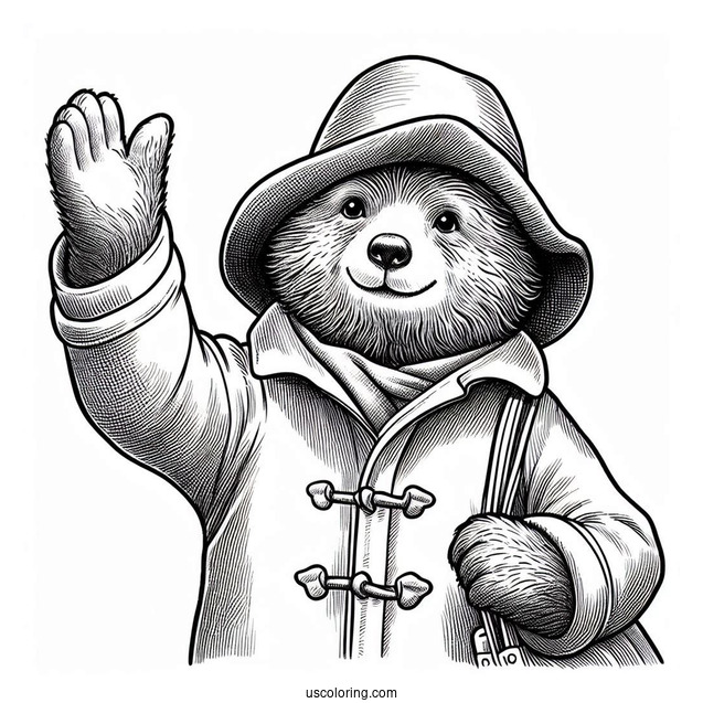 Paddington Coloring Page Waving His Hand