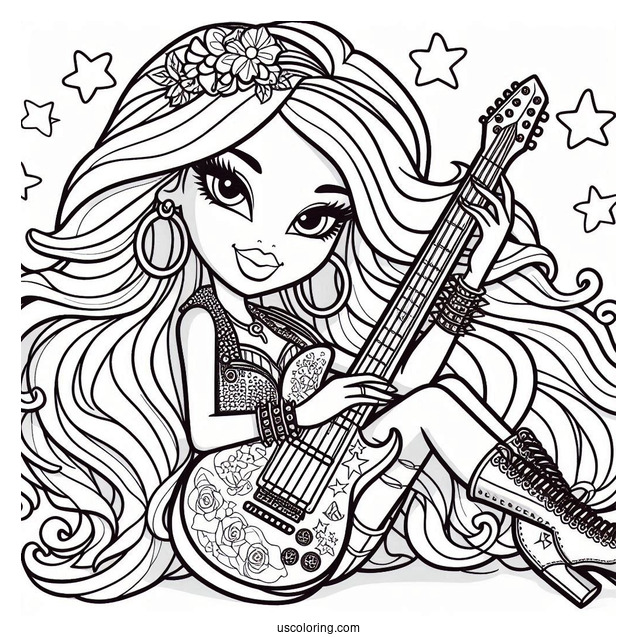 Coloring Page Of Rockstar Yasmin With Guitar