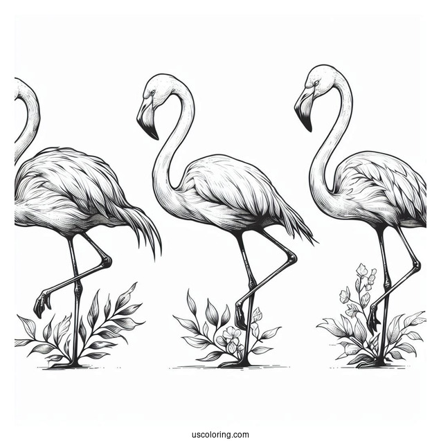 Three Realistic Looking Flamingos