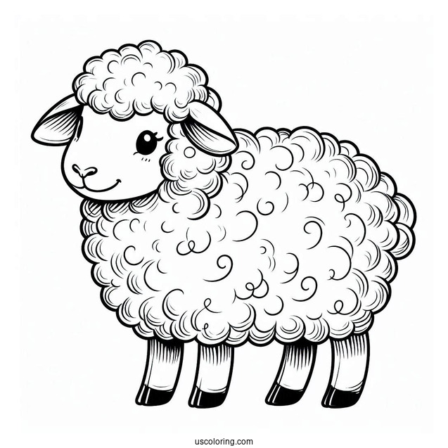 Fluffy Sheep Coloring Page For Kids
