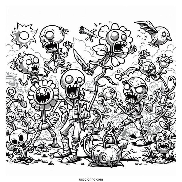 Full Page Of Zombies Battling The Plants