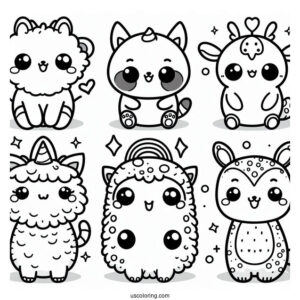 Kawaii Smiling Critters Coloring Page On Top Of Each Other