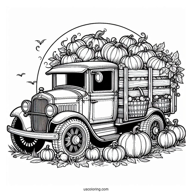 Vintage Truck Full Of Pumpkins Coloring Page