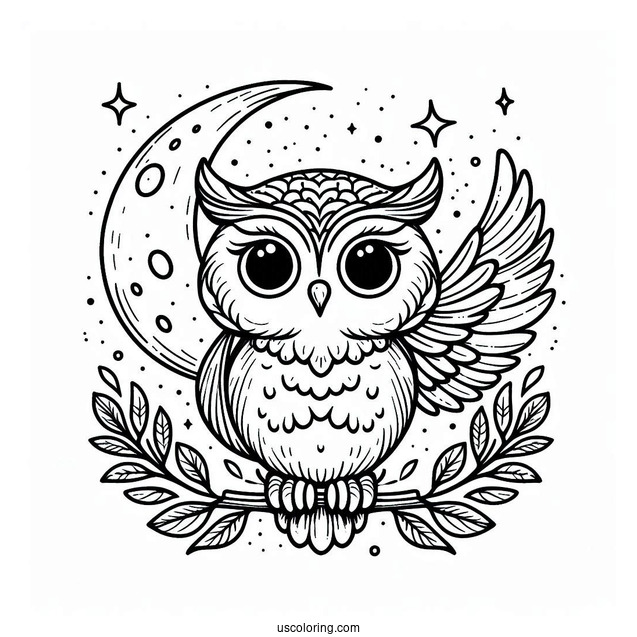 Owl Waving Wing Under The Moon