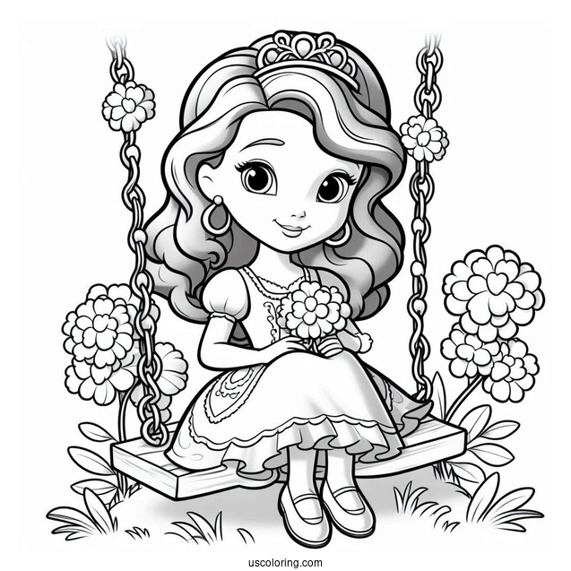 Sofia Coloring Page On The Swing With Clover