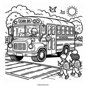 School Bus Dropping Students Off At School