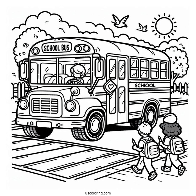 School Bus Dropping Students Off At School