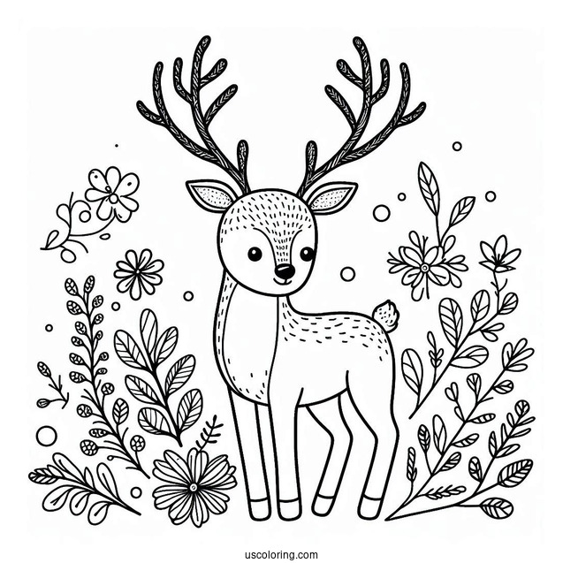 Aesthetic Reindeer Coloring Page For Adults