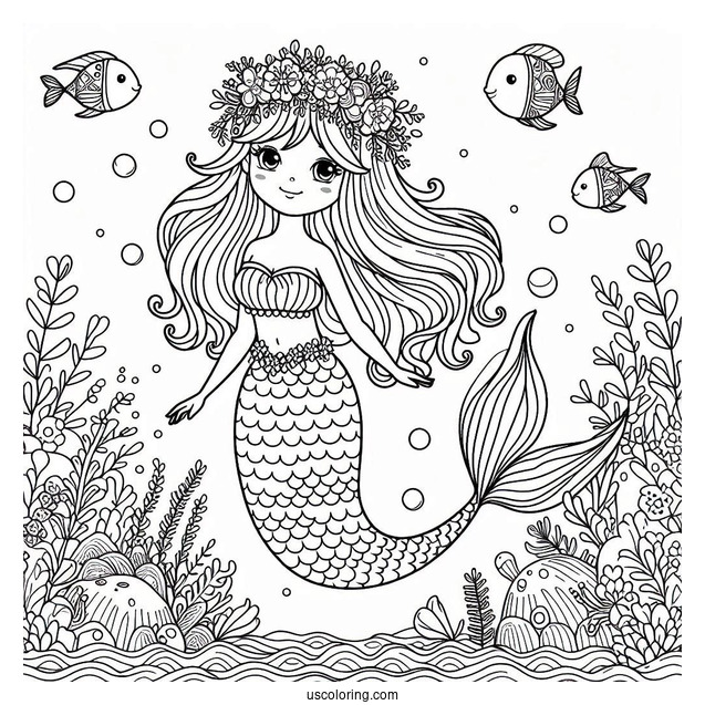 Mermaid Princess Coloring Page Under The Sea