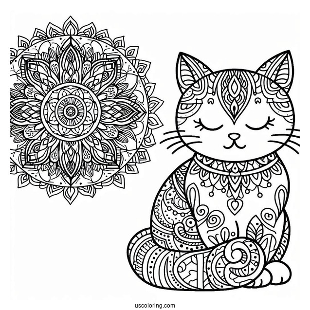 Cat Mandala Coloring In For Adults