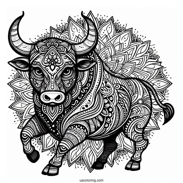 Intricate Bull Mandala Coloring Page