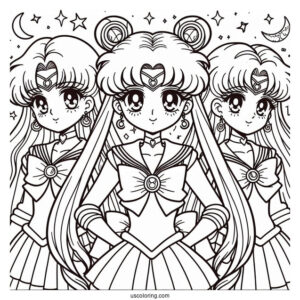 Coloring Page Of Sailor Moon With Sailor Guardians