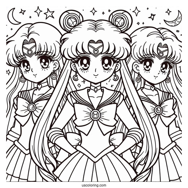 Coloring Page Of Sailor Moon With Sailor Guardians