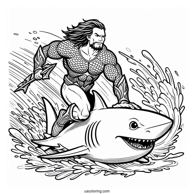 Aquaman Coloring Page Riding On A Shark