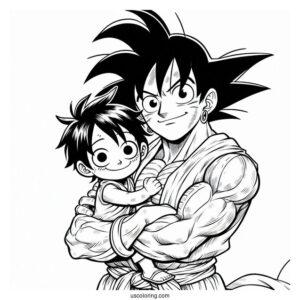 Luffy Coloring Page With His Arms Around Goku