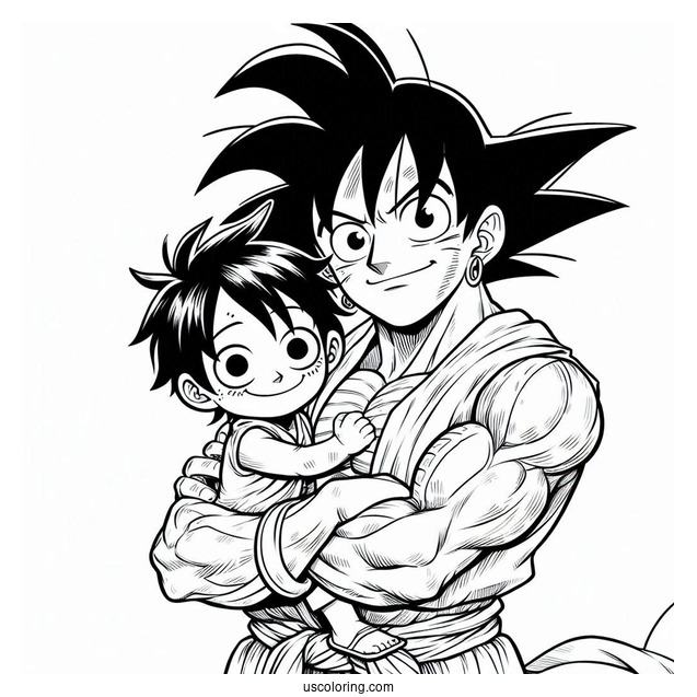 Luffy Coloring Page With His Arms Around Goku