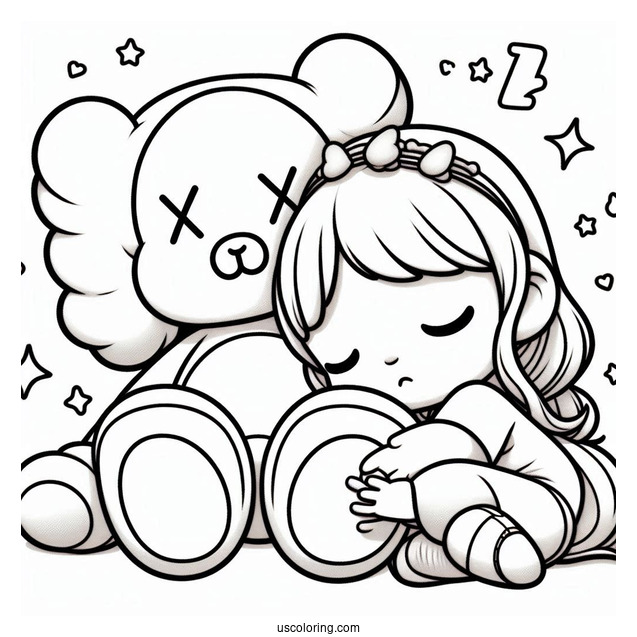 Child Sleeping Between KAWS Coloring Page Companion And Chum