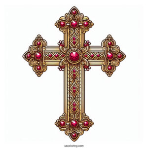 Golden Cross With Rubies Coloring